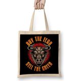 Buy The Fear, Sell The Greed Trading & Investing Bez Çanta Uzun Saplı - Açık Bej - 40 X 40