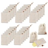 BUYGOO 40 paket sabun peelingi torbası sabun koruyucu doğal Ramie sabun torbası el yapımı sabun torbası ağ sabun torbası banyo ve duş kullanımı için büzme ipli