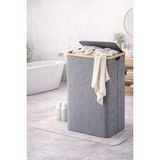 Büyük 100L Bambu Kenarlı Gri Kumaş Çamaşır Sepeti, 44X33X70 cm - Seçenek 1 - Ahşap - Ceviz