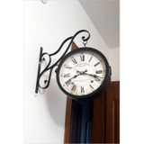 Büyük 45cm Sessiz Yuvarlak Çelik Çift Taraflı Caml Dikey Duran İki Yönlü Duvar Saati Station Clock