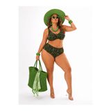 Büyük Beden Balenli Desenli Telli Büzgü Detaylı Toparlayıcı Kadın Bikini Takım