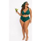 Büyük Beden Balenli Kaplı Ayarlanabilir Askılı Bağlama Detaylı Geniş Üçgen Toparlayıcı Yüksek Bel Kadın Bikini Takım - 50 - Yeşil