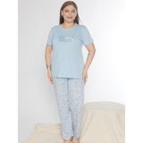 Büyük Beden Battal Viskon Kısa Kol Yazlık Pijama Takımı Dowry B08-90 - Mavi - 6XL