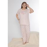 Büyük Beden Battal Viskon Kısa Kol Yazlık Pijama Takımı Dowry B08-90 - Pembe - 4XL