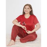 Büyük Beden Battal Viskon Kısa Kol Yazlık Pijama Takımı Dowry B08-91 - Kırmızı - 3XL