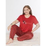 Büyük Beden Battal Viskon Kısa Kol Yazlık Pijama Takımı Dowry B08-91 - Kırmızı - 5XL
