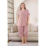 Büyük Beden Bermuda Pijama Takımı - Gülkurusu Çiçek Desen Likralı Viskon 2851Bb