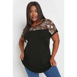 Büyük Beden Bisiklet Yaka Kısa Kollu Yakası Transparan Bluz 303428 - Siyah - 44