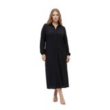 Büyük Beden Bürümcük Kumaş Uzun Elbise – Gömlek Yaka, Boydan Düğmeli-Siyah-5XL