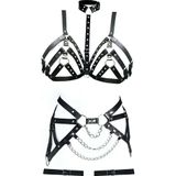 Büyük Beden Deri Fantazi Harness Sütyen Takım