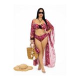 Büyük Beden Desenli Sabit Kaplı Toparlayıcı Yüksek Bel Kadın Bikini Takım
