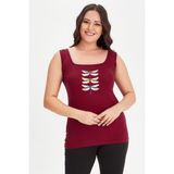Büyük Beden Dragonfly Baskılı Kare Yaka Kalın Askılı Atlet Bluz - 46 - 48 - Bordo