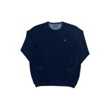 Büyük Beden Düz Renk Bisiklet Yaka Pamuklu Erkek Sweat Kazak Lacivert 2XL