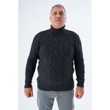 Büyük Beden Erkek Antrasit Balıkçı Yaka Pirinç Saç Örgülü Yün Triko Örme Kazak TRIST-2118 - 3XL