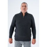 Büyük Beden Erkek Antrasit Zikzak Yürütmeli Dik Yaka Kısa Fermuarlı Triko Yün Kazak TRIST-2117 - 3XL