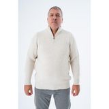 Büyük Beden Erkek Bej Zikzak Yürütmeli Dik Yaka Kısa Fermuarlı Triko Yün Kazak TRIST-2117 - 3XL