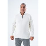 Büyük Beden Erkek Ekru Fermuarlı Dik Yaka Pirinç Örgü Pamuk Triko Kazak TRIST-2113 - 6XL