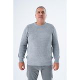 Büyük Beden Erkek Gri Selanik Örgü Bisiklet Yaka Triko Yün Kazak TRIST-2116 - 4XL
