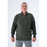 Büyük Beden Erkek Haki Fermuarlı Dik Yaka Pirinç Örgü Pamuk Triko Kazak TRIST-2113 - 3XL