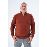 Büyük Beden Erkek Kiremit Fermuarlı Dik Yaka Pirinç Örgü Pamuk Triko Kazak TRIST-2113 - 4XL