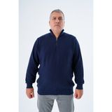Büyük Beden Erkek Lacivert Fermuarlı Dik Yaka Pirinç Örgü Pamuk Triko Kazak TRIST-2113 - 6XL