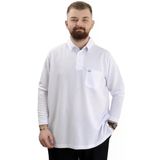 Büyük Beden Erkek Sweatshirt Polo Yaka Uzun Kol Waffle 23449 Beyaz