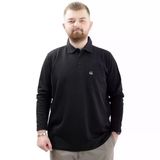 Büyük Beden Erkek Sweatshirt Polo Yaka Uzun Kol Waffle 23449 Siyah