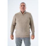 Büyük Beden Erkek Vizon Zikzak Yürütmeli Dik Yaka Kısa Fermuarlı Triko Yün Kazak TRIST-2117 - 4XL