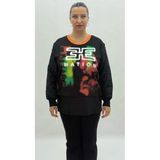 Büyük Beden Grafikli Viskon Uzun Kol Oversize Kadın Sweatshirt