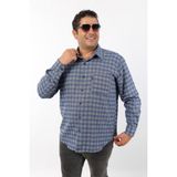 Büyük Beden Indigo-Gri Ekose Yünlü Flanel Erkek Gömlek (BTL-7105-TSS) - 6XL - Gri - İndigo