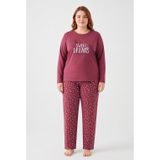 Büyük Beden Kadın Mevsimlik Sweet Dreams Pijama Takımı Bordo,2XL