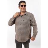 Büyük Beden Kahverengi-Gri Ekose Yünlü Flanel Erkek Gömlek (BTL-7104-TSS) - 6XL - Kahverengi - Gri