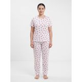 Büyük Beden Kalp Desen Beyaz Pijama Takımı, L | Kısa Kollu, Uzun Pantolon