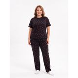 Büyük Beden Kalp Desen Siyah Pijama Takımı, XL | Kısa Kollu, Uzun Pantolon