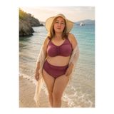 Büyük Beden Kaplı Büzgü Detaylı Sabit Pedli Siyah Bikini Takım