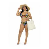 Büyük Beden Kaplı Telli Yüksek Bel Ayarlanabilir Askılı Renkli Desenli Kadın Bikini Takım
