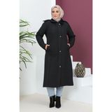 Büyük Beden Kapüşonlu Kapitone Mont 5061-01 Siyah - 44