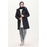 Büyük Beden Kapüşonlu Kapitone Mont 6132-03 Lacivert - 52