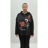 Büyük Beden Kapüşonlu Taşlı Uzun Kol Oversize Kadın Sweatshirt