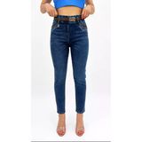 Büyük Beden Kemerli Likralı Denim Kadın Pantolon