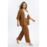 Büyük Beden Kimono Hırkalı 2’li Takım – Bürümcük Kumaş Oversize Şık Set-Camel-3XL