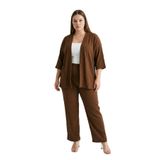 Büyük Beden Kimono Hırkalı 2’li Takım – Bürümcük Kumaş Oversize Şık Set-Kahverengi-M