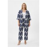 Büyük Beden Kimono Hırkalı 2’li Takım – Bürümcük Kumaş Oversize Şık Set-Lacivert-3XL