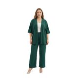 Büyük Beden Kimono Hırkalı 2’li Takım Bürümcük Kumaş Oversize Şık Set-Yeşil-3XL