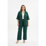 Büyük Beden Kimono Hırkalı 2’li Takım – Bürümcük Kumaş Oversize Şık Set-Yeşil-L