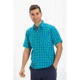 Büyük Beden Kısa Kol Şile Bezi Tek Cepli Erkek Yazlık Gömlek Mint Kareli 3033 6Xl Mint Kareli
