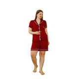 Büyük Beden Kısa Kollu Gömlek Şort Kadın Pijama Takımı- Geniş Beden Aralığı Bordo 4XL