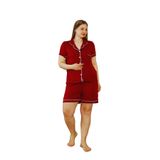 Büyük Beden Kısa Kollu Gömlek Şort Kadın Pijama Takımı- Geniş Beden Aralığı Bordo XL