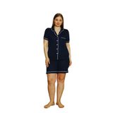 Büyük Beden Kısa Kollu Gömlek Şort Kadın Pijama Takımı- Geniş Beden Aralığı Lacivert XL