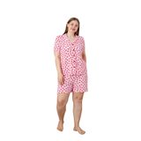 Büyük Beden Kısa Kollu Milan Gömlek Pijama Takımı- Genç Anne Serisi Pembe XL